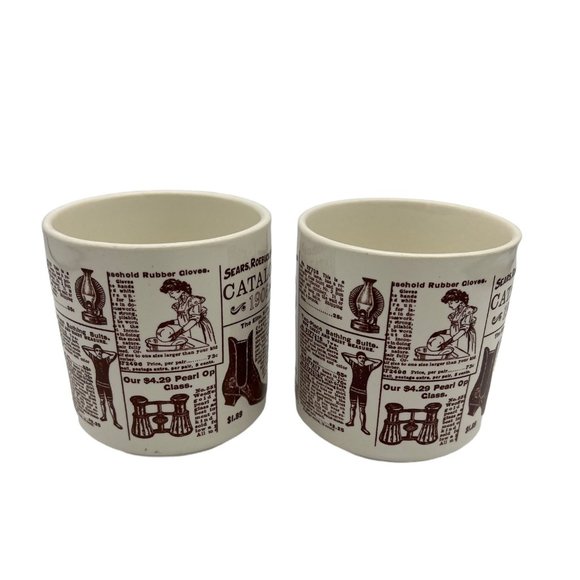 Pair Sears Roebuck & Co Catalog 1906 Coffee Mugs USA 3.5" Tall Retro Ceramic - Picture 3 of 8